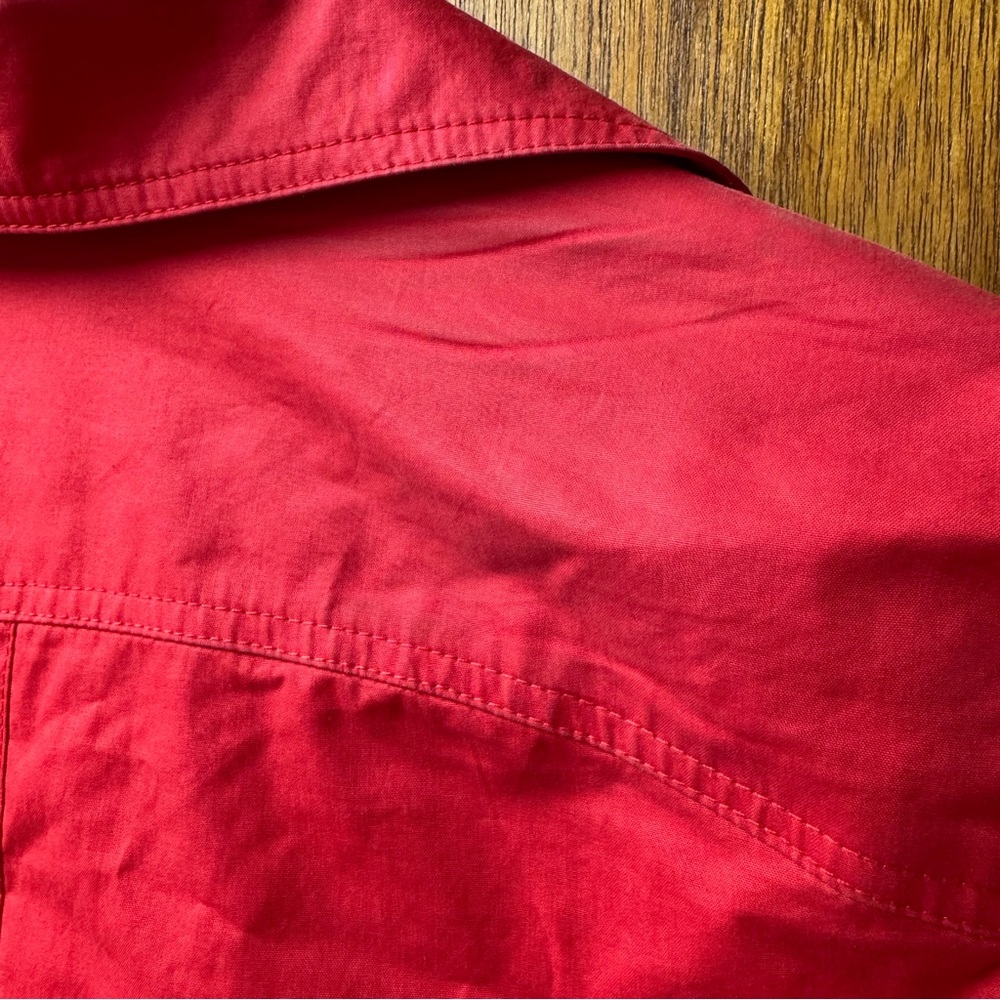 Smythe Belted Long Sleeve Collared Trenchcoat Trench Jacket Red White Button 6 - Picture 10 of 15